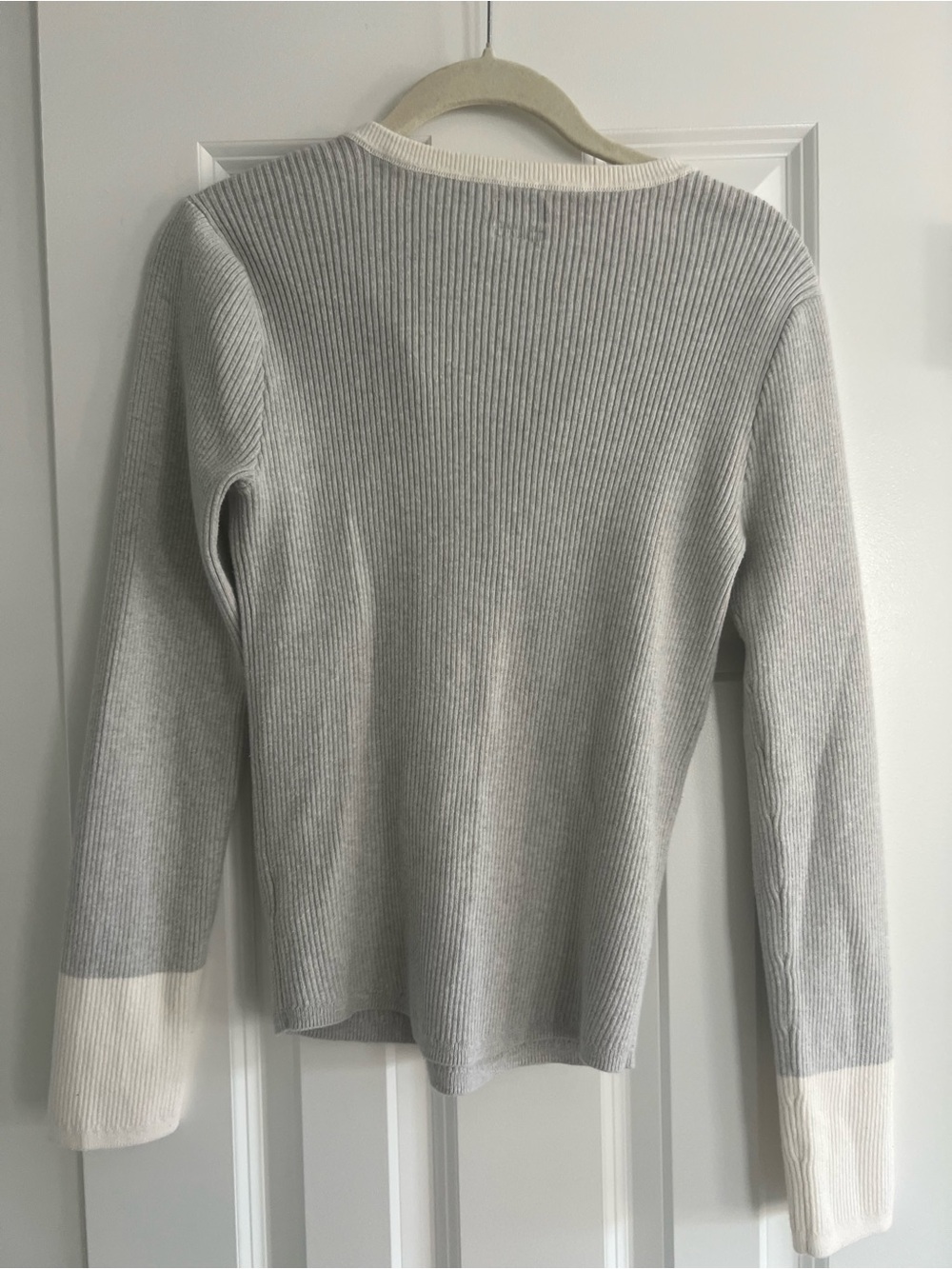 Faherty Light Gray Ribbed Henley with Cream Trim - Picture 4 of 6